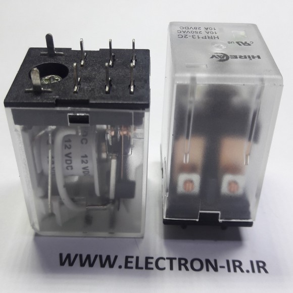 رله طرح ایزومی دوبازوبسته پایه سوزنی 12ولت  12VDC-2C-10A  HRP13-2C  HIRE