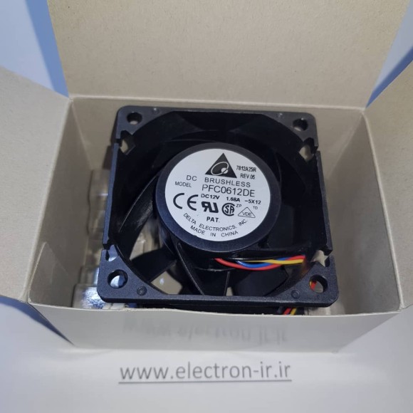 فن 6 سانتی دو بلبرینگ چهار سیم توربو 1.68 آمپر ضخامت 38mm دلتا اصل FAN 6038  DELTA ORGINAL DC BRUSHLESS 12VDC1.68A TOW BALL BEARINGS ORIGINAL MODEL PFC0612DE