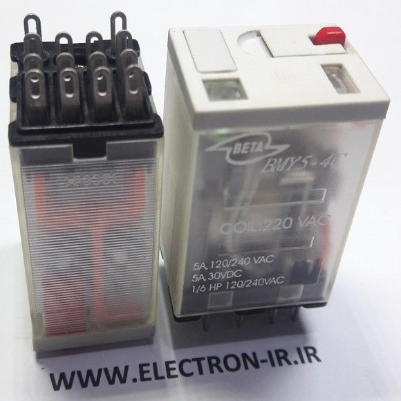 رله چهار کنتاکت بازوبسته220ولت پایه سوکتی 5آمپر بتا اصل ORIGINAL BETA-BMYS-4C MY4 220VAC-4C-5A