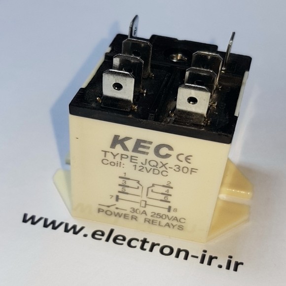 رله صنعتی پایه فیش خور جاپیچ دار گوشواره ای دو باز دو بسته 12VDCولت 30 آمپرPOWER RELAY KEC JQX-30F 12VDC-2C-30A