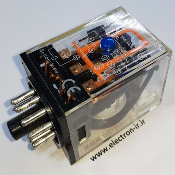رله تابلویی صنعتی پایه گرد سوکتی سه کنتاکت بازوبسته 10 آمپر ریست دار OMRON  MK3P5-S  110DC-3C-10A  ORIGINAL 11PIN
