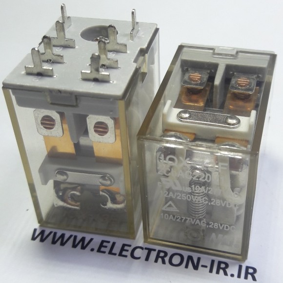 رله طرح ایزومی دوبازوبسته پایه سوزنی 220ولت 10آمپر  NHG JQX-13F 2cb 220VAC-2C-10A
